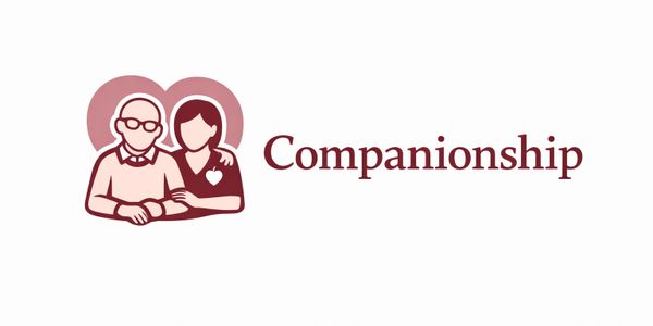 Illustration of an elderly man and woman with the word 'Companionship'.