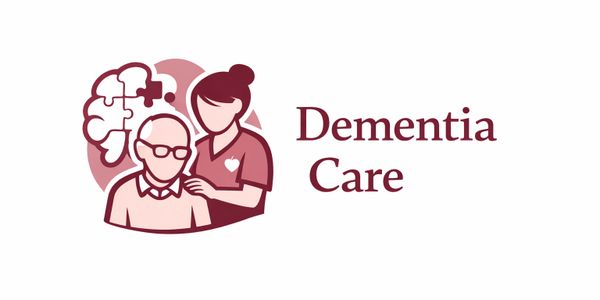 Logo depicting dementia care with a caregiver and elderly person.