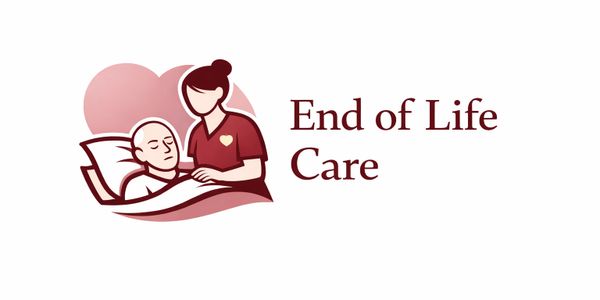 Illustration of compassionate end-of-life care with nurse and patient.