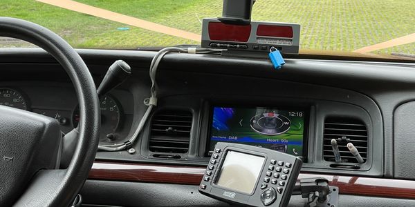 View through the windscreen of a New York Taxi Wedding car