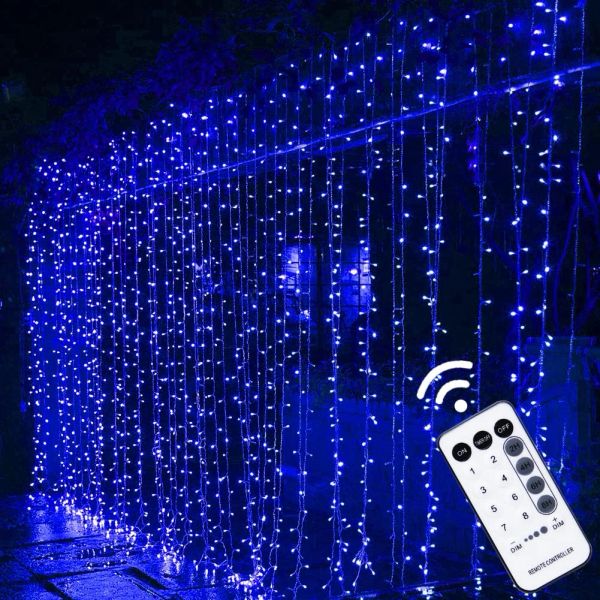 MAGGIFT 304 LED Curtain String Lights, 9.8 x 9.8 ft, 8 Modes Plug in ...