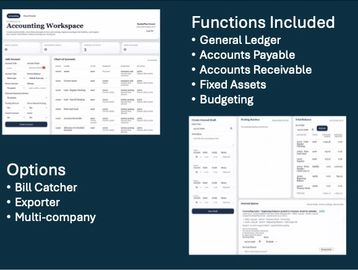 Accounting software workspace with general ledger and accounts payable functions.