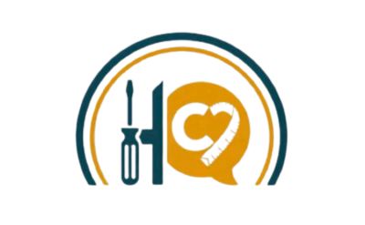 A logo featuring a screwdriver, a measuring tape heart, and circular arcs.