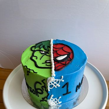 Marvel character theme kid's birthday cake in buttercream. 