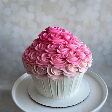 Pink ombre rosette giant cupcake smash cake. 
