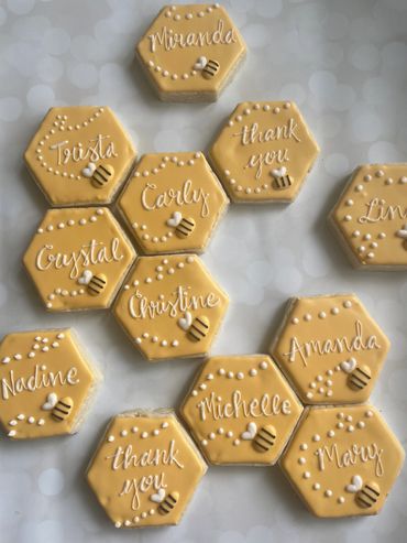 Honeycomb shape cookies for a thank you gift. 