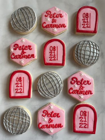 Disco theme engagement cookies to match an invitation. 