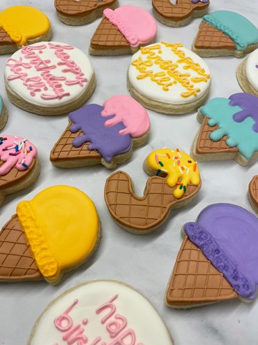 Ice cream theme sugar cookies for a 3rd birthday. 