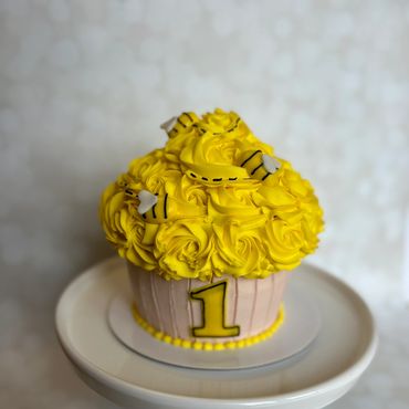 Bumblebee theme giant smash cupcake. 