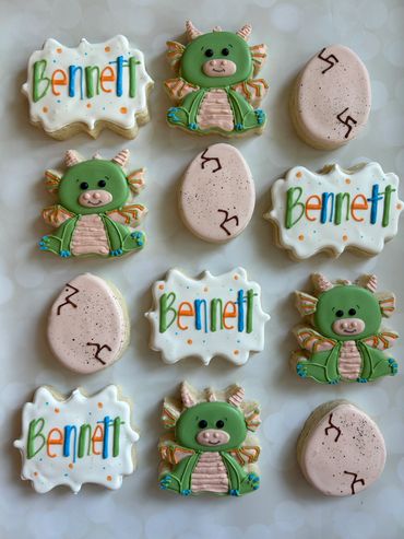 Dragon themed cookies for a first birthday. 