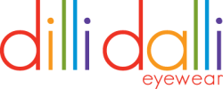 Logo of dili dili eyewear with colorful letters.
