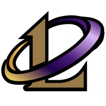 A stylized number 1 wrapped by a purple and gold swoosh.