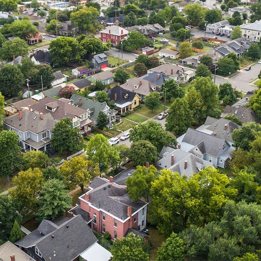 aerial view of a neighborhood in Nashville, TN