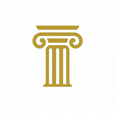 Golden Ionic column icon with scrolls on a white background.