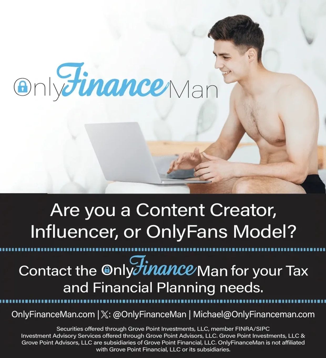 Only finance man poster with a boy image
