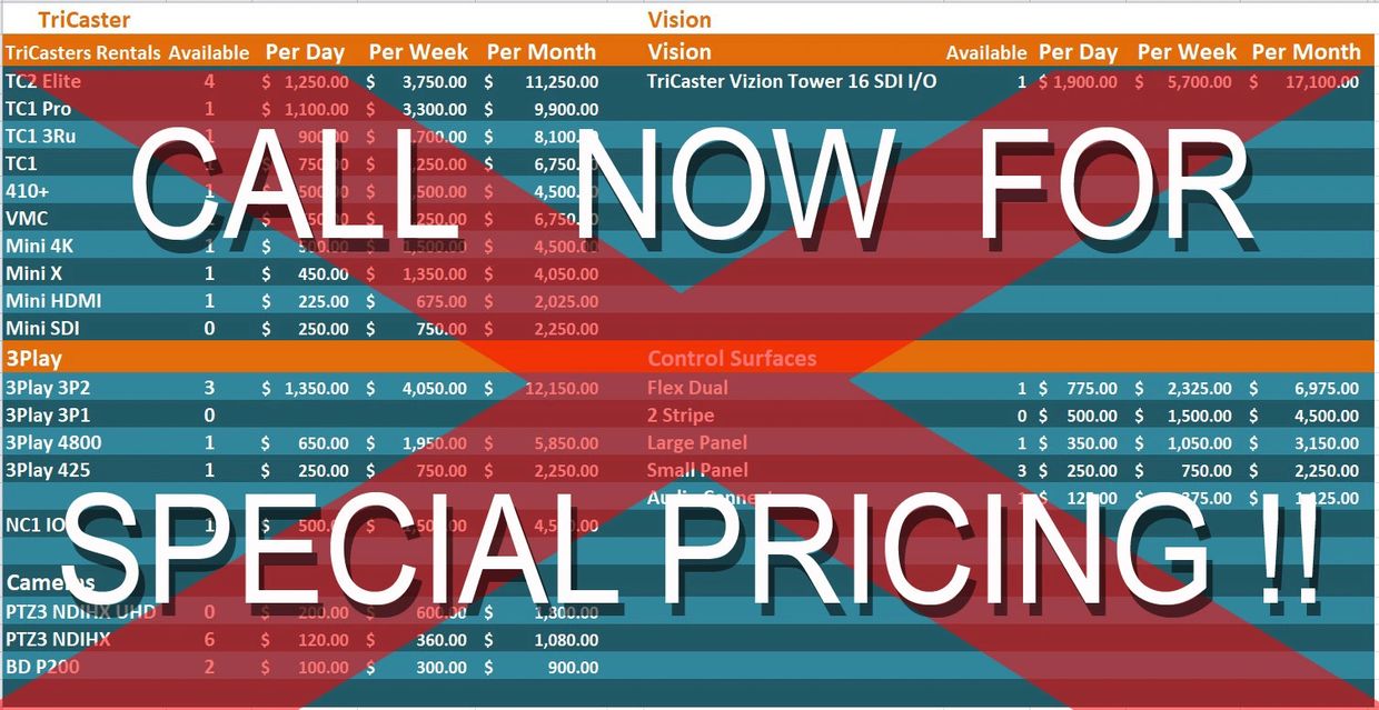 TriCaster And 3Play Rental Inventory And Pricing
