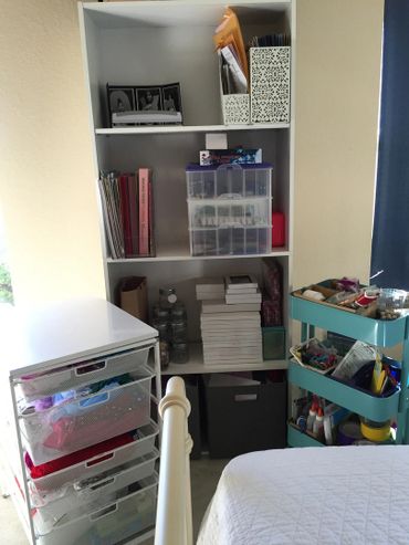 Guest/Craft room Before picture of shelves