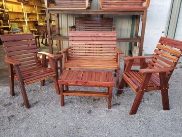 Cedar outdoor furniture set.  