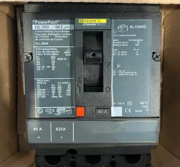 Circuit breaker with 40A rating inside a box.
