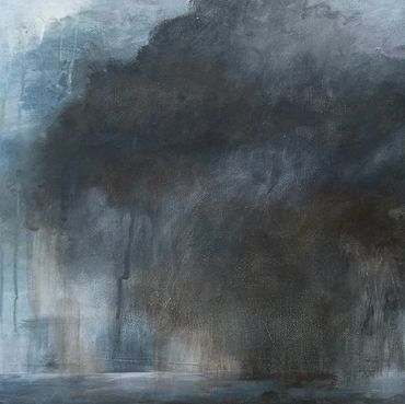 CAUGHT in a rainstorm blowing in from the sea. Acrylic on canvas 30x30cm framed.