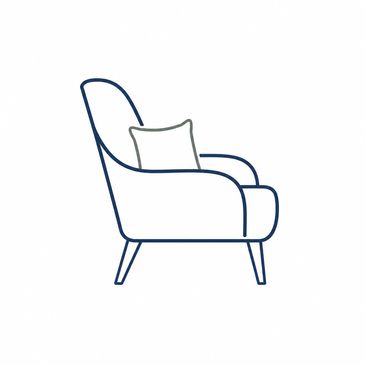 Outline drawing of an armchair with a pillow.