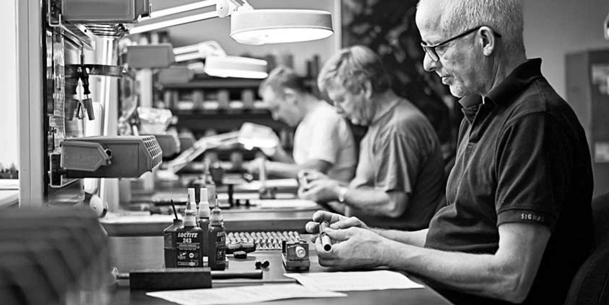 Leitech Instruments craftsmen assembling COMBI gages in Denmark. Precision at the source.