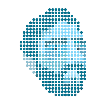Pixel art of a bearded man's head in blue tones.