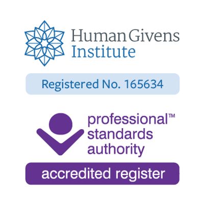 Professional Standards Authority registration logo and Ropinder's Human Givens Institute registratio