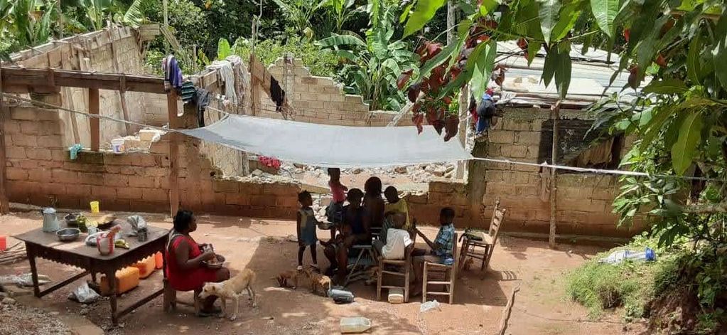 Family sitting outside 