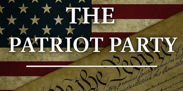 Vintage American flag with the Constitution and 'The Patriot Party' text overlay.
