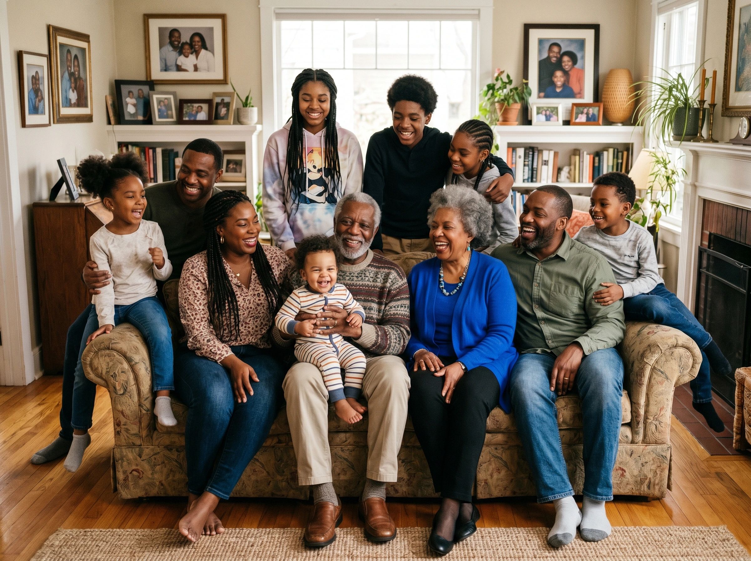 Group of African American people sitting on a couch