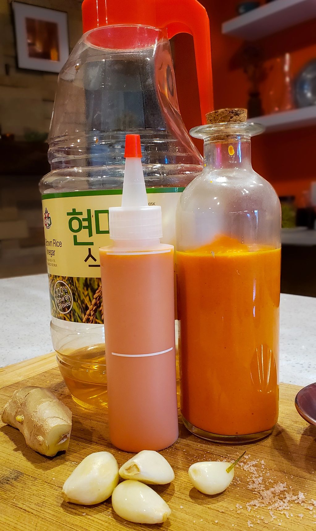 Sriracha bottled up for use.