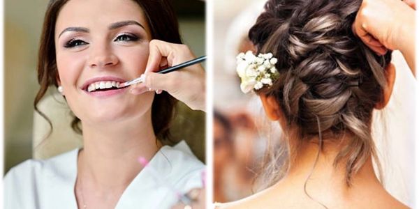 Soft glam bridal makeup paired with an effortlessly romantic hairstyle