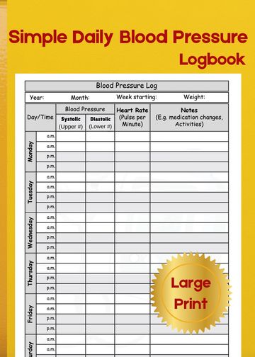 Large Print Simple Daily Blood Pressure Logbook