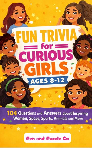Colorful trivia book cover for curious girls ages 8-12 with fun questions and inspiring topics.