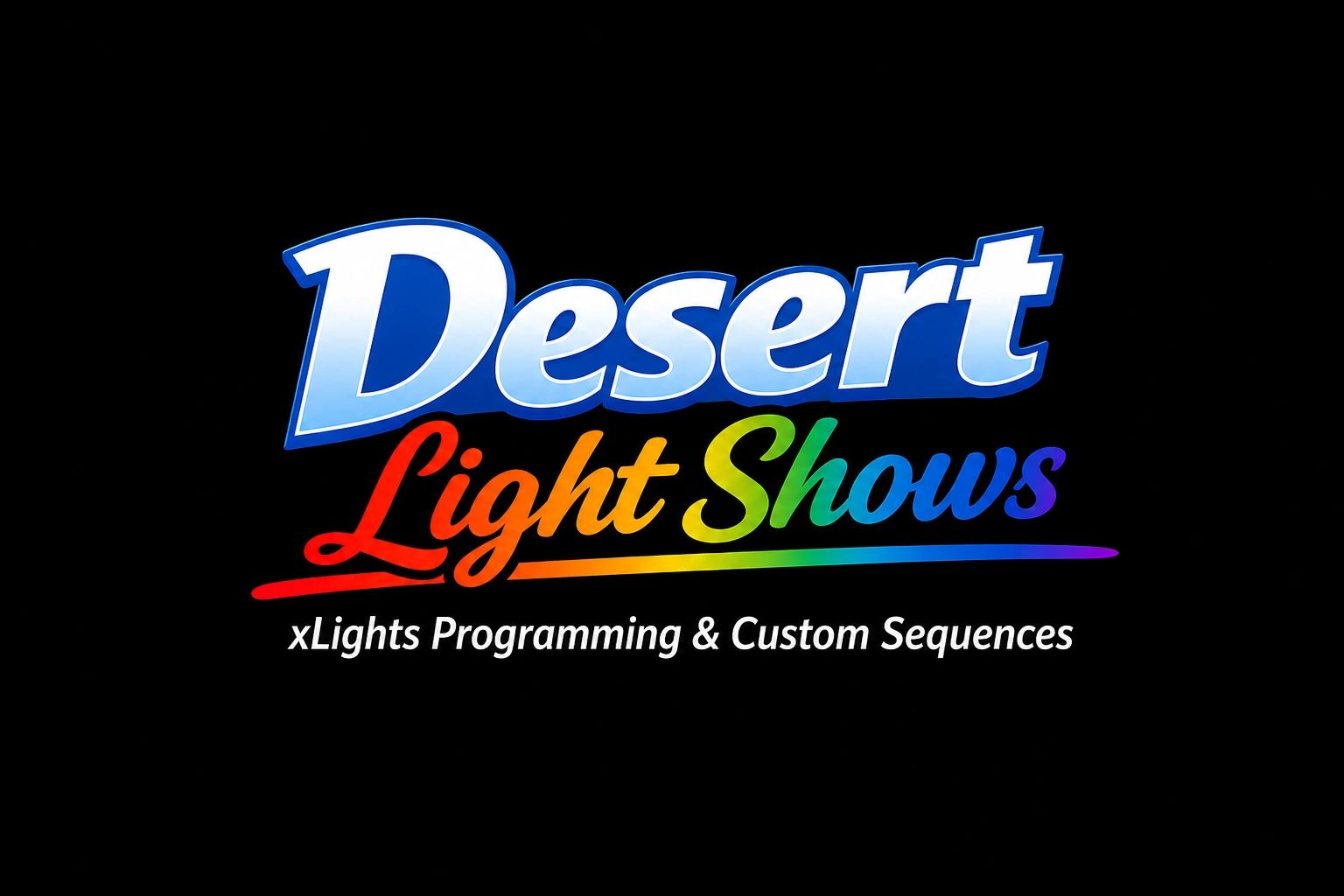 Colorful logo with the text 'Desert Light Shows' on a black background.