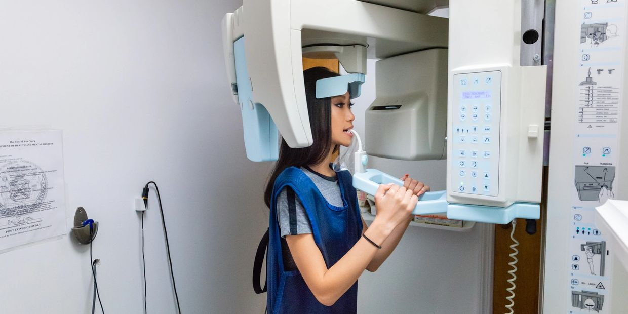 A woman undergoing a dental checkup