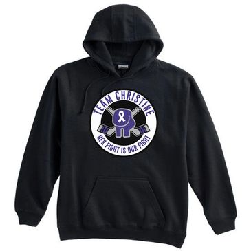 Black hooded sweatshirt with Team Christine logo