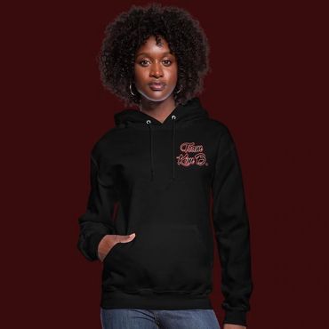 Black "Team Kim B." Hoodie on stock image model. 