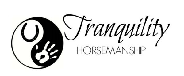 Logo featuring a yin-yang symbol with a horseshoe and handprint, and the text 'Tranquility Horsemanship'.