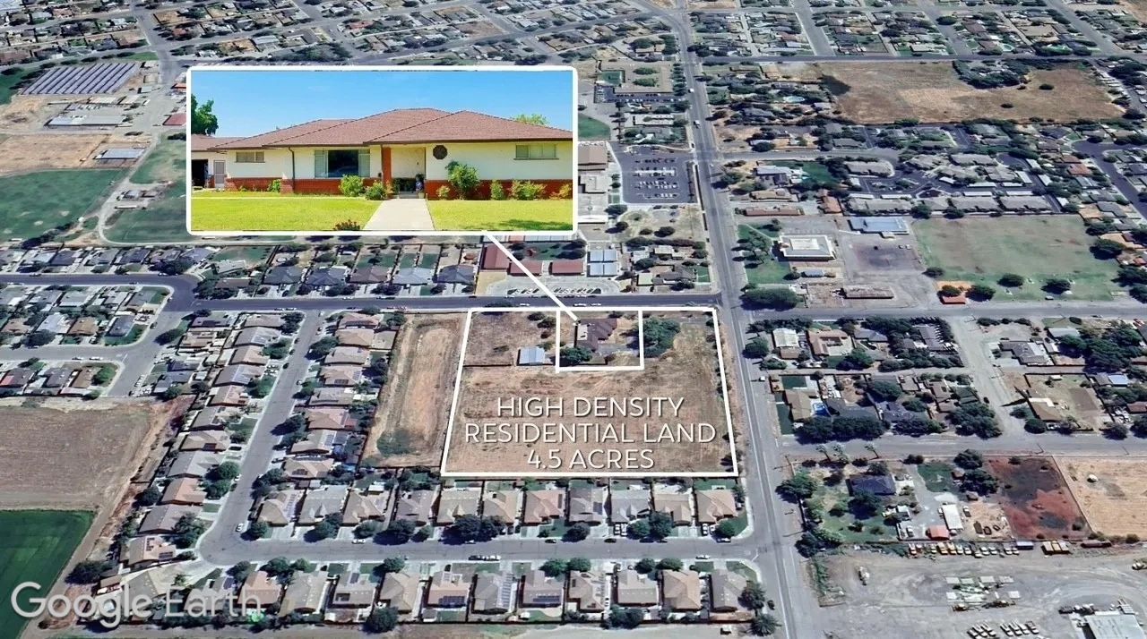Aerial view of 4.5 acres high density residential land with a highlighted house.