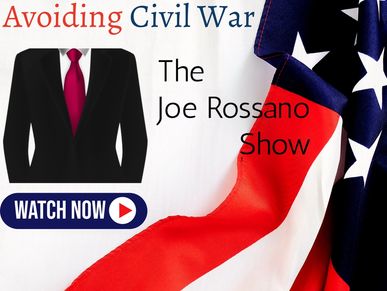 Podcast cover for 'Avoiding Civil War' by Joe Rossano with American flag background.