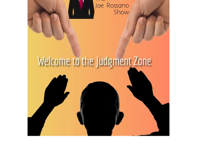 Silhouetted figure judged by pointing fingers under "Welcome to the Judgment Zone" banner.
