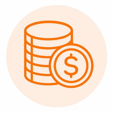Icon of stacked coins and a dollar sign coin.