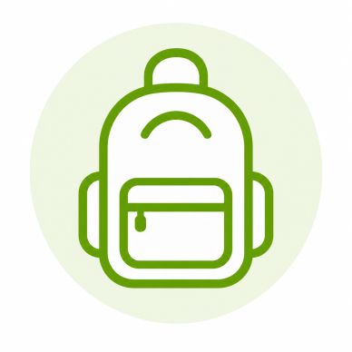 Green backpack icon with front pocket.