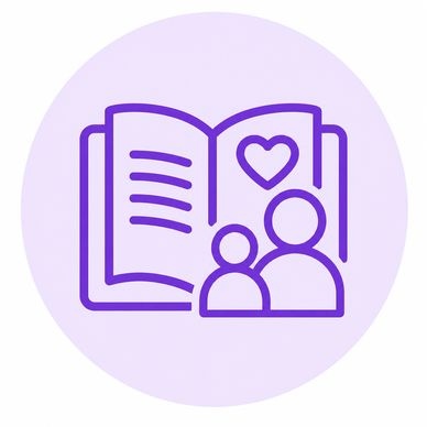Icon of two people with a heart and an open book.