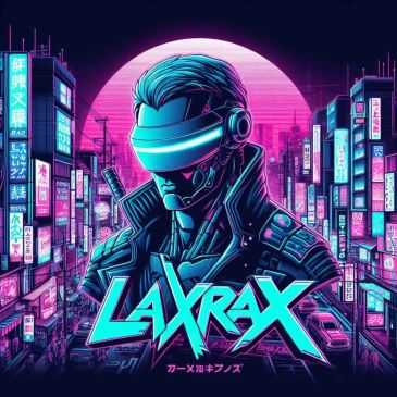Cyberpunk warrior with neon visor in futuristic cityscape.