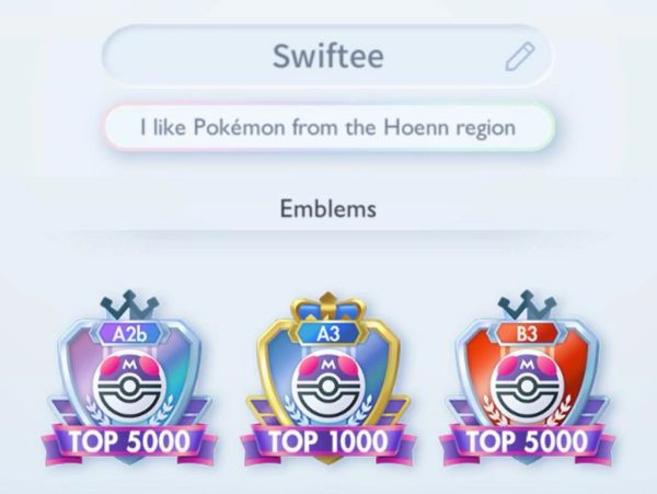 Player profile showing top Pokémon battle rankings.