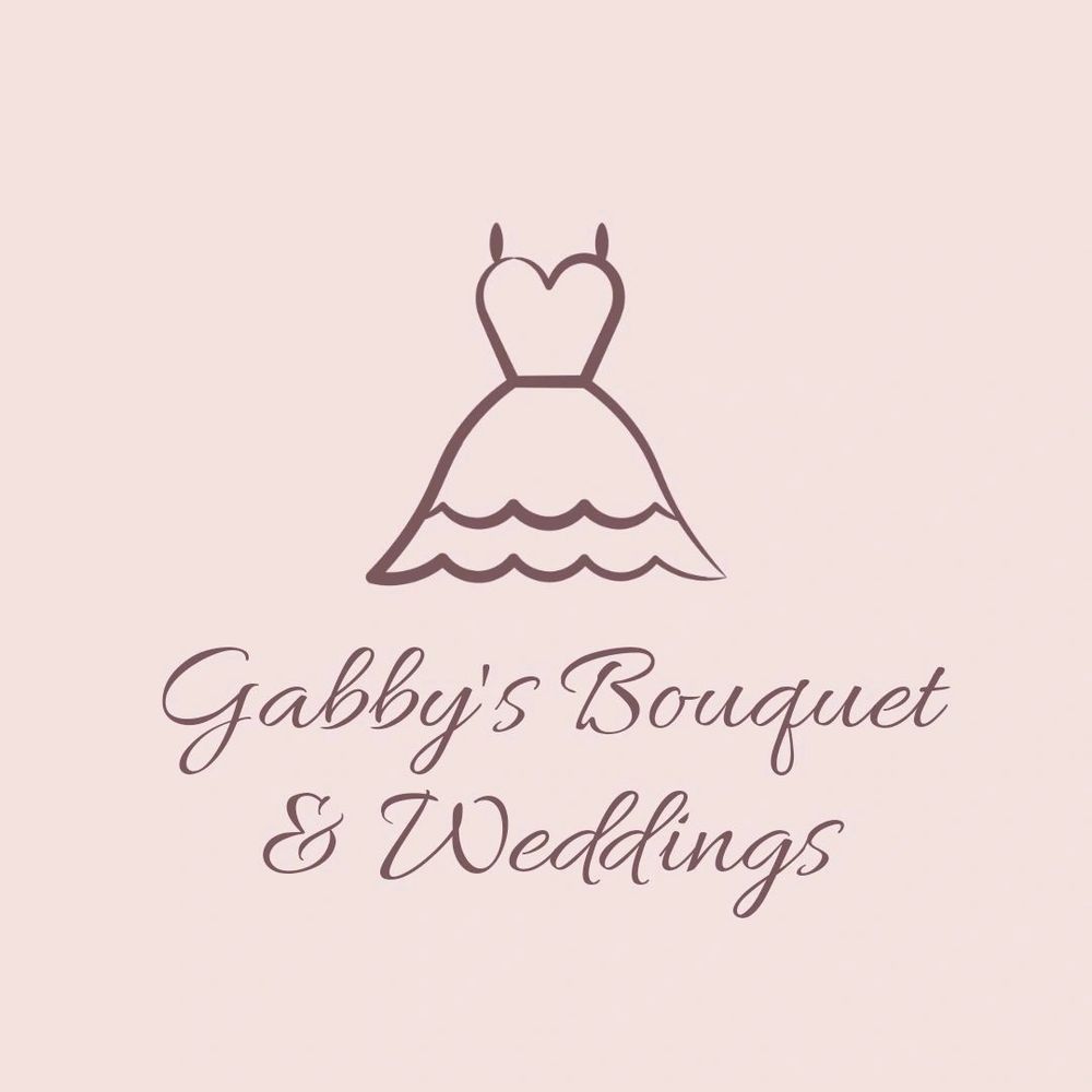 Elegant wedding dress logo for Gabby's Bouquet & Weddings.