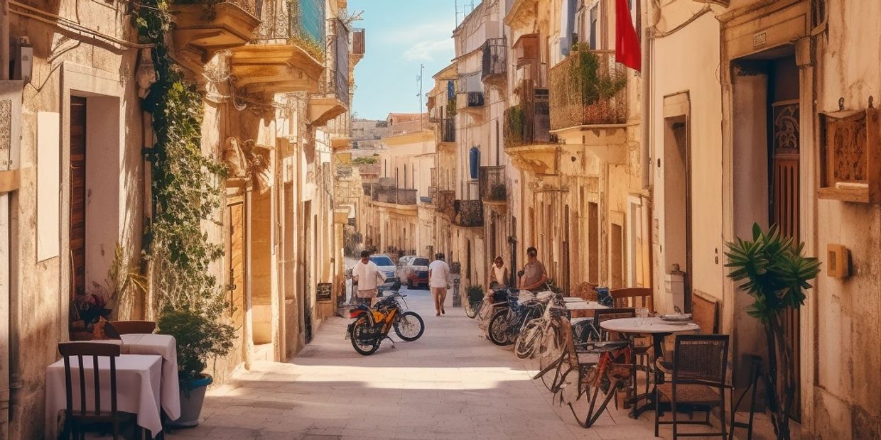 Scenic view of a charming Ortigia street, exemplifying the beauty and charm of Sicilian architecture